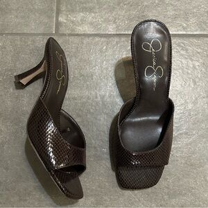 Jessica Simpson Brown High Heel Square Toe Mule Sandals Women’s Shoe Size 7.5